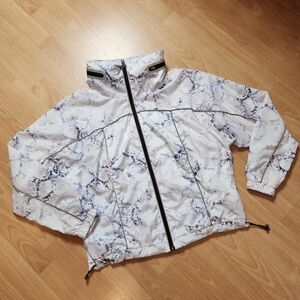 Superdry Jacket Packable Hood Rain/Wind Resistant White Blue Snakeskin Print L